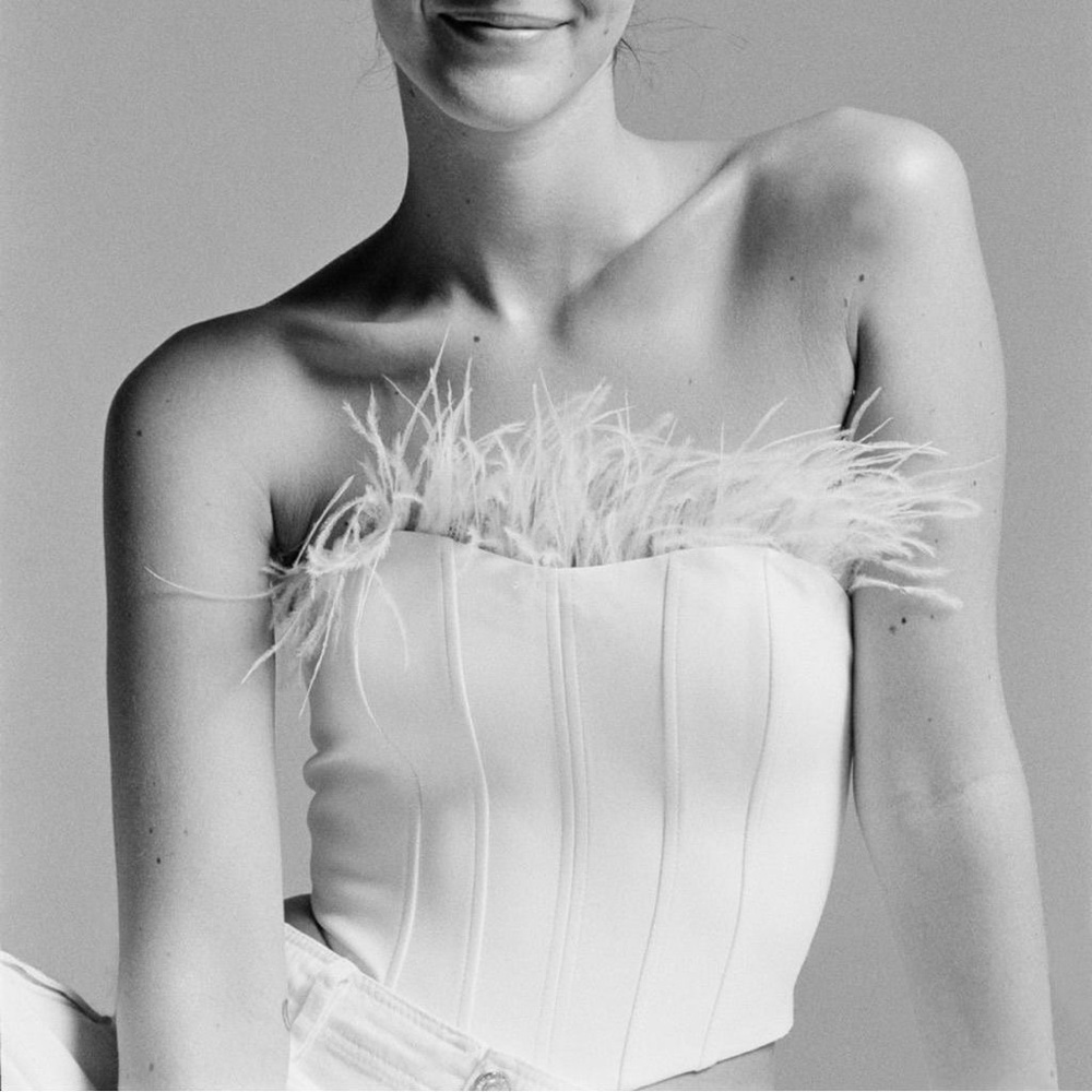 Zara White Feather Trim Corset top